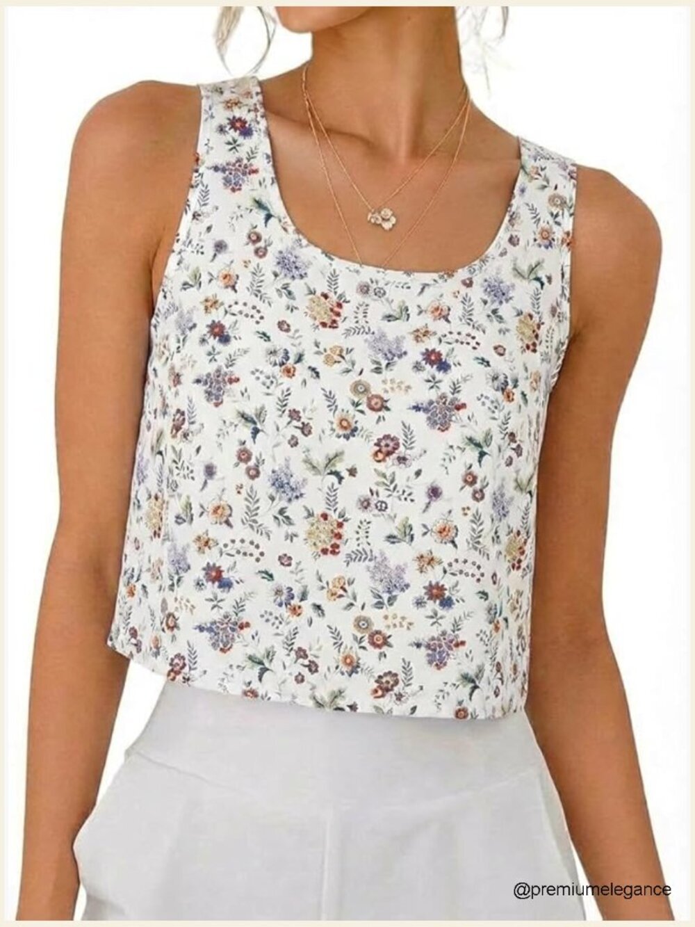 Scoop Neck Crop Tank Top Sleeveless Linen Blend